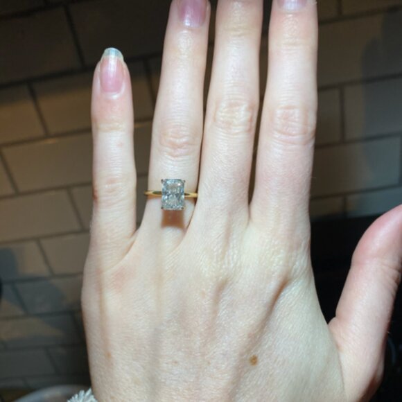 2.01 Carat Elongated Radiant Cut Lab Diamond - Two Tone Setting with Hidden Halo - Picture 2 of 5